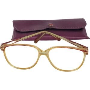 Retro Reading Glasses Plastic Round Frame Specs Brown Yellow Case Full Rim Optic
